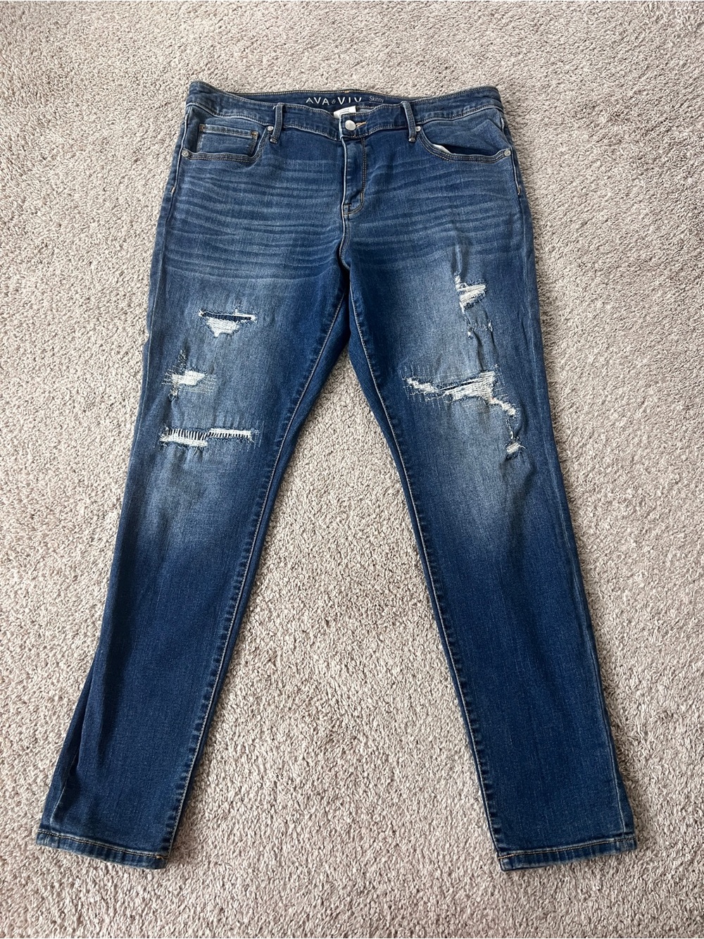 Ava & Viv 16W Skinny Jeans Distressed Power Stretch Dark Wash Denim